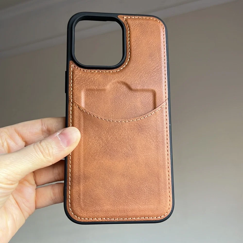 For iPhone 14 PLUS leather phone case with pocket holder with stitching cover